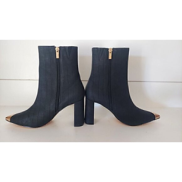 New York & Company Black Ankle Boots with Gold Accents - Picture 2 of 9